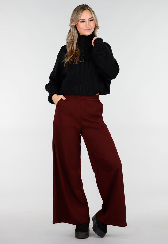 Bordeaux Fleece Lounge Broek met Wijde Pijpen