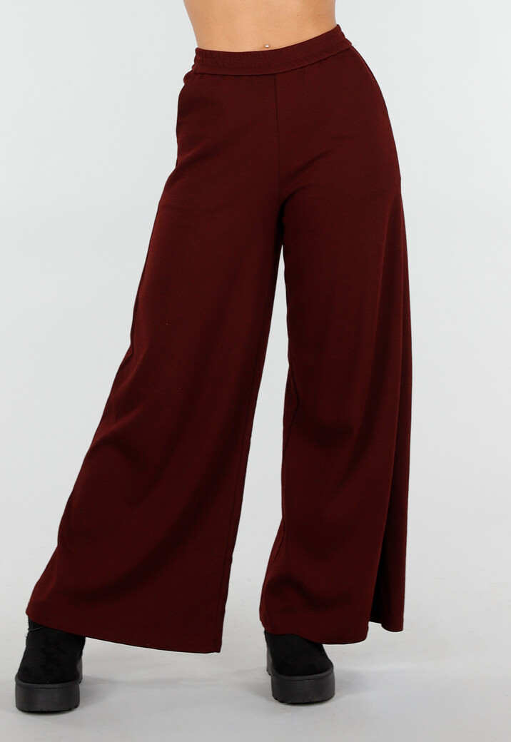 Bordeaux Fleece Lounge Broek met Wijde Pijpen