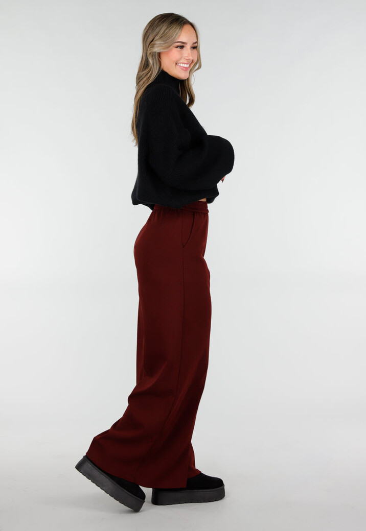 Bordeaux Fleece Lounge Broek met Wijde Pijpen