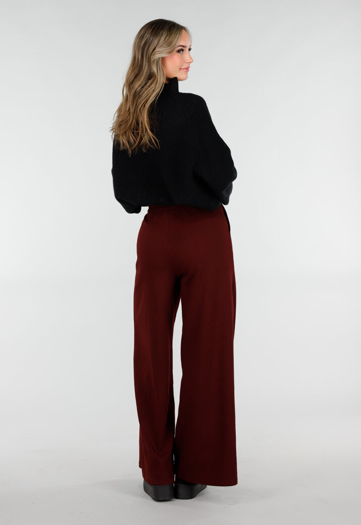 Bordeaux Fleece Lounge Broek met Wijde Pijpen