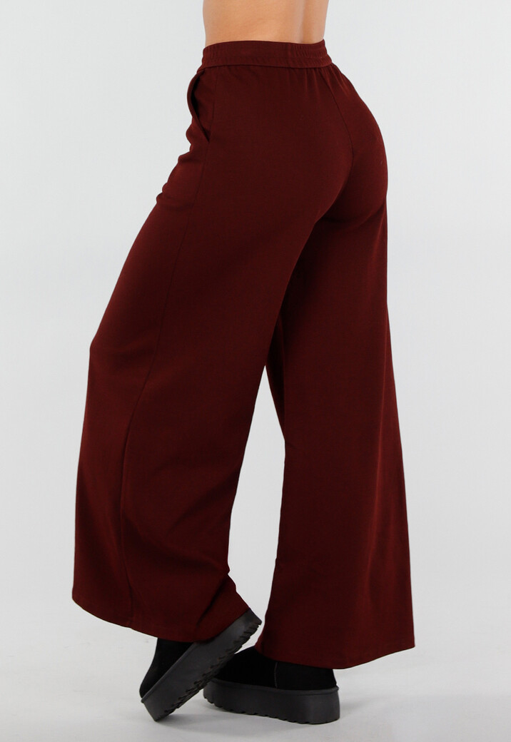 Bordeaux Fleece Lounge Broek met Wijde Pijpen