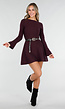 Bordeaux Gebreide Jurk met Lange Mouwen