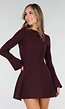 Bordeaux Gebreide Jurk met Lange Mouwen