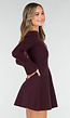 Bordeaux Gebreide Jurk met Lange Mouwen