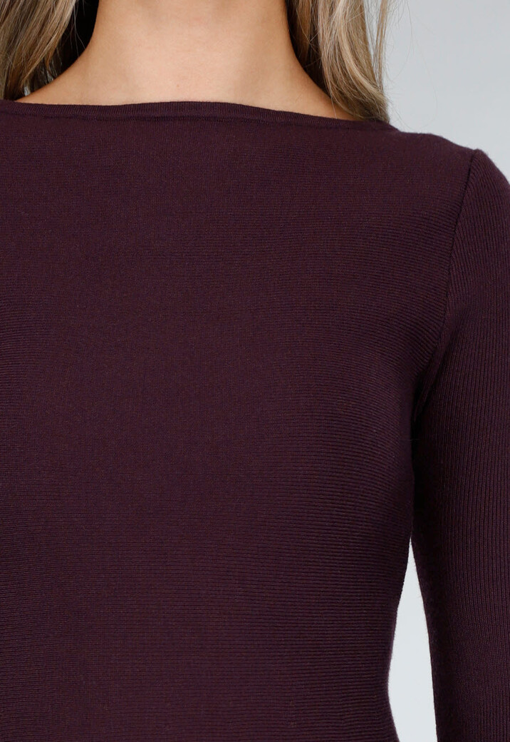 Bordeaux Gebreide Jurk met Lange Mouwen