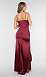 Satijnen Maxi Jurk Burgundy met Spaghetti Bandjes met Strikjes