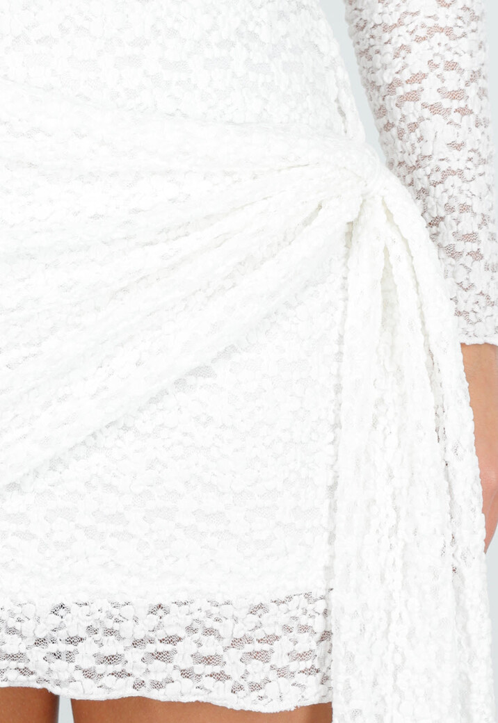 Witte Lace Mini Jurk met Lange Mouwen
