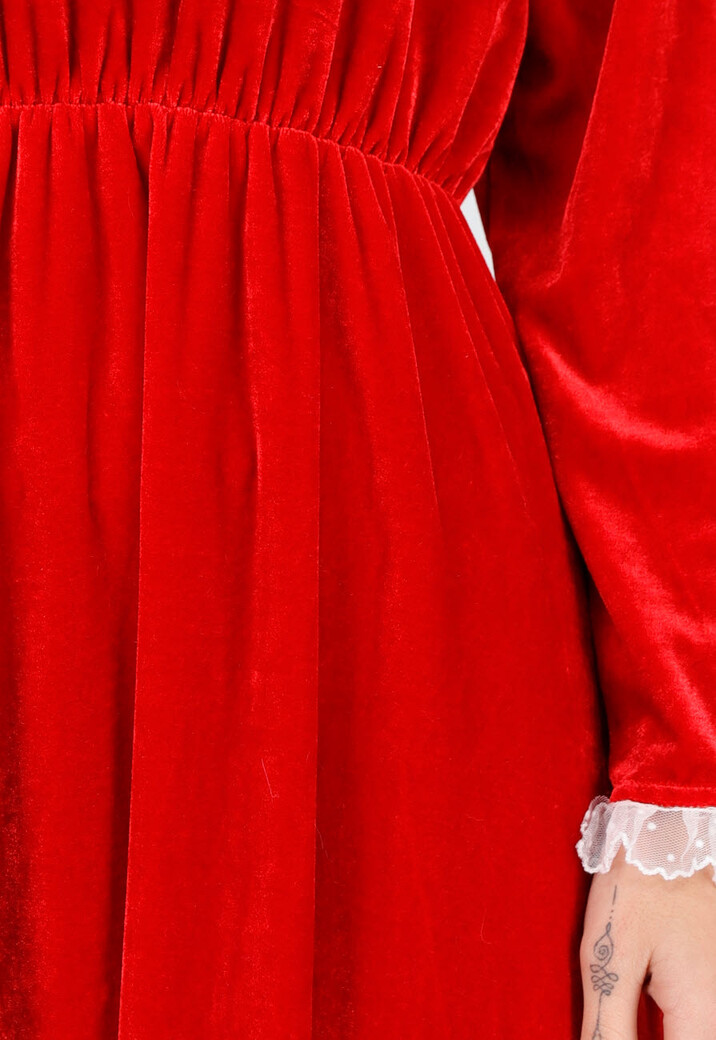 Rode Kerst Maxi Jurk met Riem en Kerstmuts