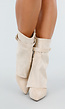 Beige Suède Look Enkellaarzen met Omslag