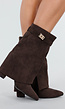 Bruine Suède Look Enkellaarzen met Omslag en Gesp