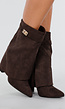 Bruine Suède Look Enkellaarzen met Omslag en Gesp