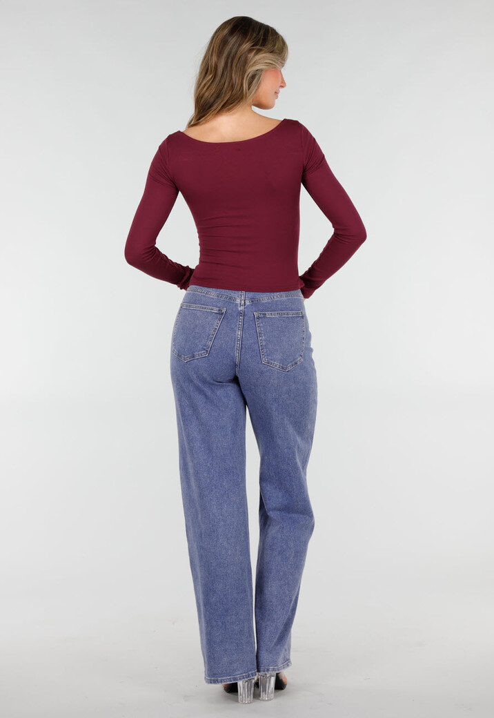 Burgundy Push-Up Longsleeve Top met Gerimpelde Bustier