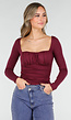 Burgundy Push-Up Longsleeve Top met Gerimpelde Bustier