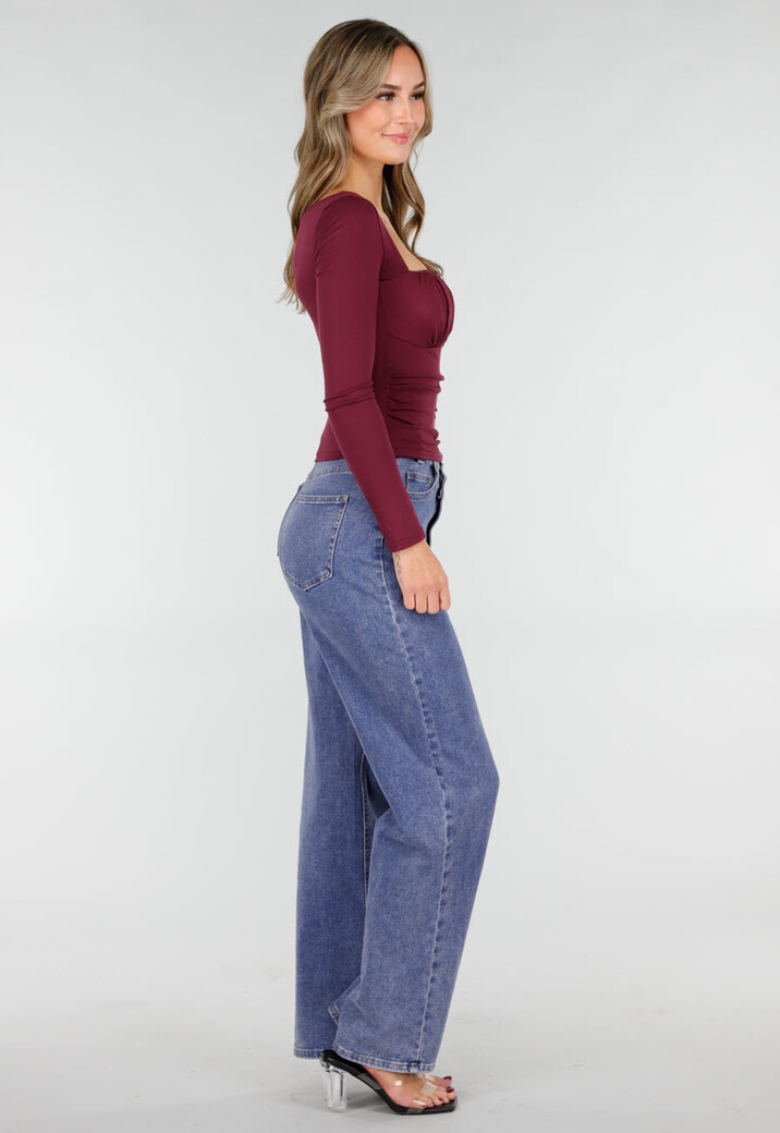 Burgundy Push-Up Longsleeve Top met Gerimpelde Bustier