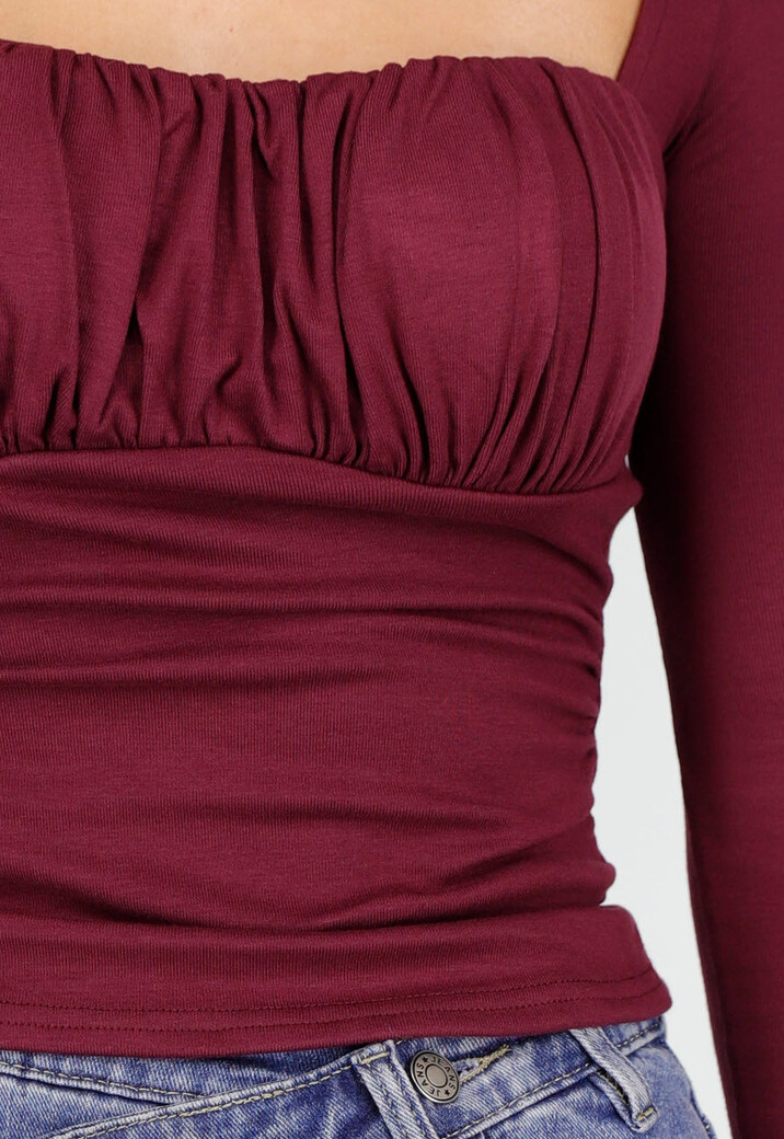 Burgundy Push-Up Longsleeve Top met Gerimpelde Bustier