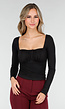 Zwarte Push-Up Longsleeve Top met Gerimpelde Bustier