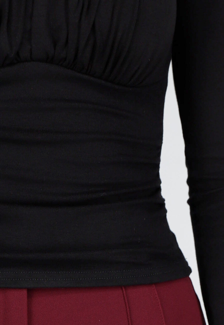 Zwarte Push-Up Longsleeve Top met Gerimpelde Bustier