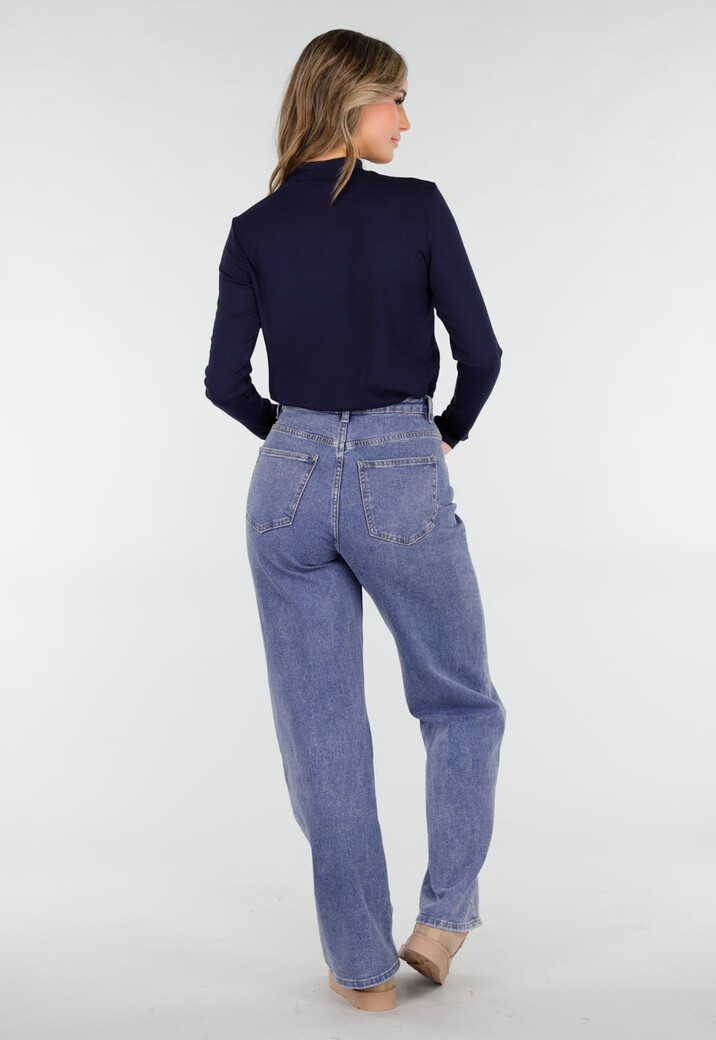 Navy Top met Stretch Lange Mouw