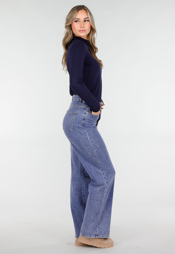 Navy Top met Stretch Lange Mouw