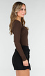 Bruine Top met Cut-Out en Goudkleurig Detail