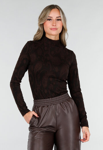 Zwart Bruine Jacquard Stretch Top