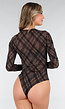 Bruine Mesh Body met Ruitprint en Lange Mouwen