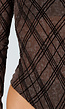 Bruine Mesh Body met Ruitprint en Lange Mouwen