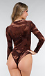 Bruine Mesh Bodysuit met Flocked Print
