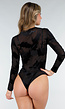 Zwarte Mesh Bodysuit met Flocked Print