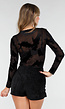 Zwarte Mesh Bodysuit met Flocked Print