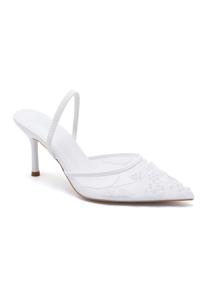 Witte Slingback Pumps met Kant en Kraaltjes