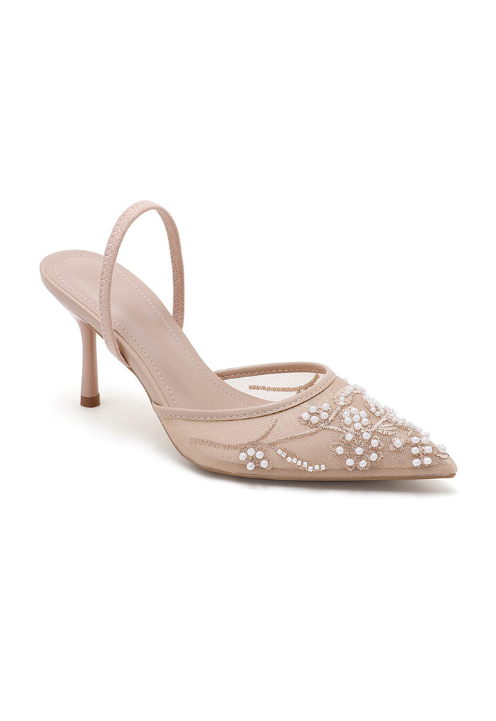 Beige Slingback Pumps met Mesh Strass