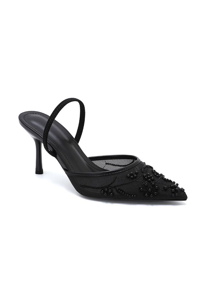 Zwarte Slingback Pumps met Mesh Kralen