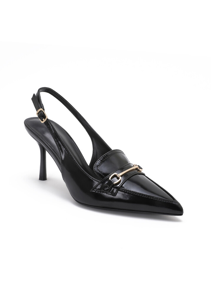 Zwarte Slingback Pumps met Goudkleurige Hardware