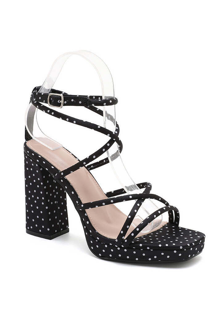 Zwarte Plateau Sandaletten met Polkadot Print