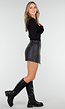 Zwarte Lederlook Skort met Asymmetrische Overslag en Stretch