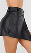Zwarte Lederlook Skort met Asymmetrische Overslag en Stretch