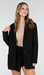 Zwarte Oversized Stretch Blazer met Schoudervullingen