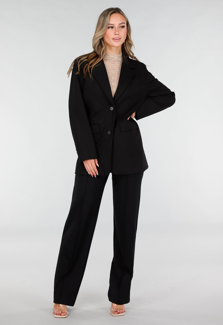 Zwarte Oversized Stretch Blazer met Schoudervullingen