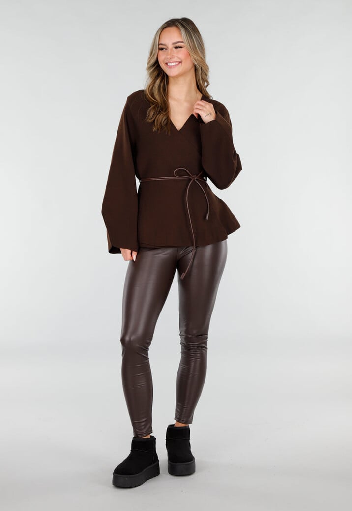 Bruine Leatherlook High Waist  Stretch Legging