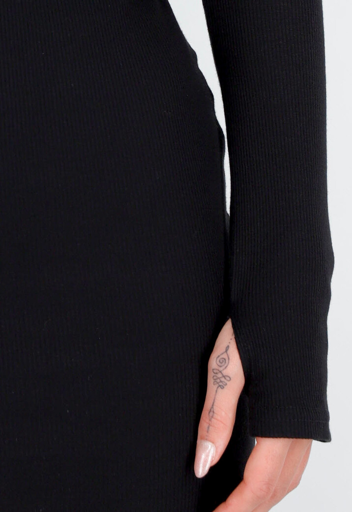 Basic Zwart Rib Bodycon Jurkje