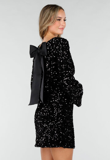Zwarte Pailletten Jurk met Strik