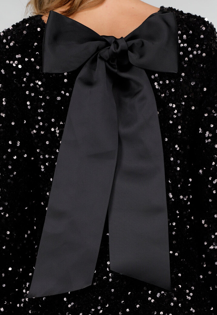 Zwarte Pailletten Jurk met Strik Achter