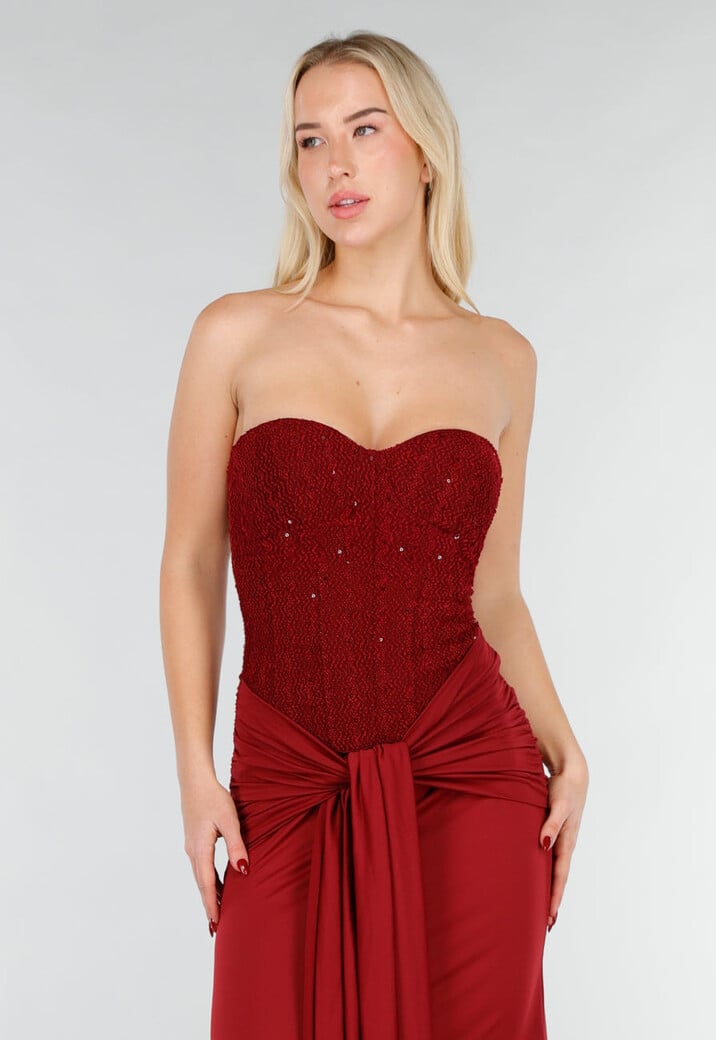 Strapless Korset Jurk in Bordeaux met Glitters