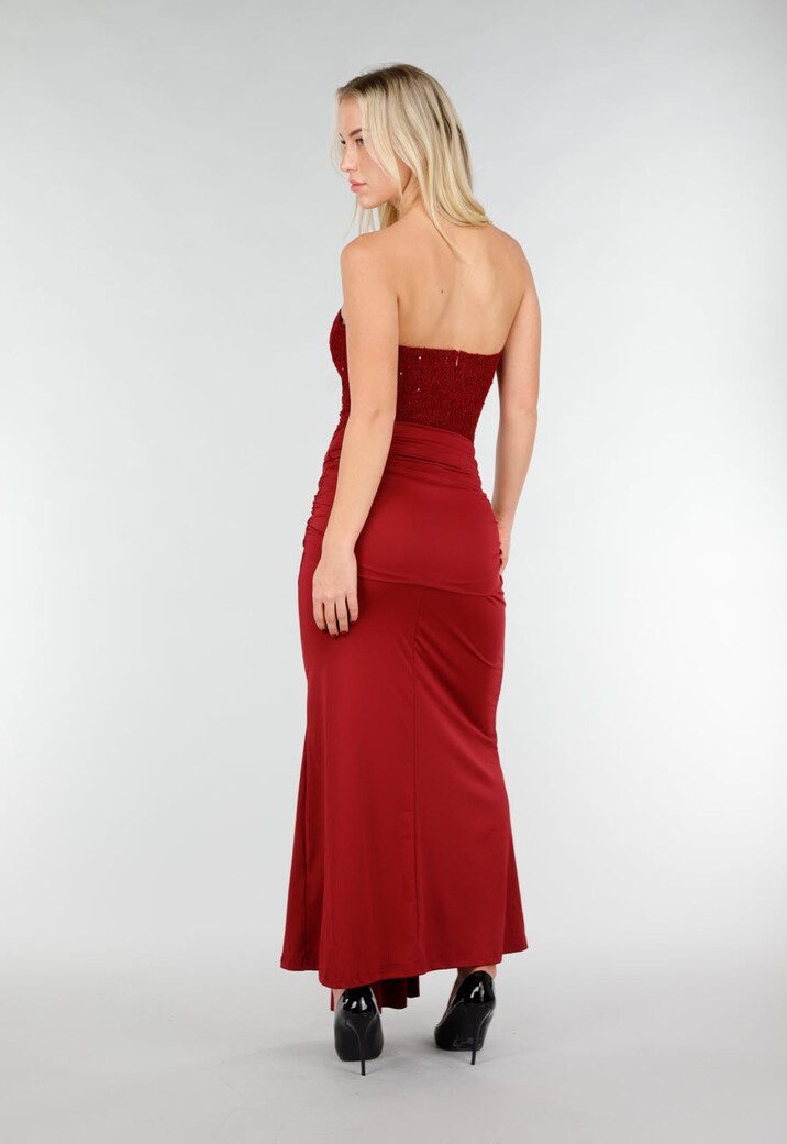 Strapless Korset Jurk in Bordeaux met Glitters
