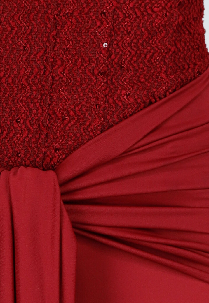 Strapless Korset Jurk in Bordeaux met Glitters