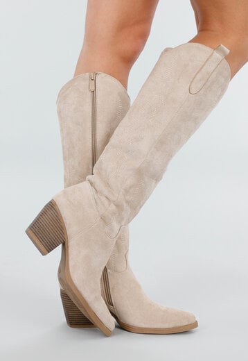 Beige Suède Cowboylaarzen