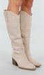 Beige Suède Look Cowboylaarzen met Hak