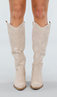 Beige Suède Look Cowboylaarzen met Hak