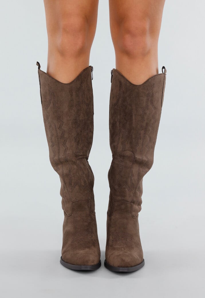 Bruine Suède Cowboyboots met Hak